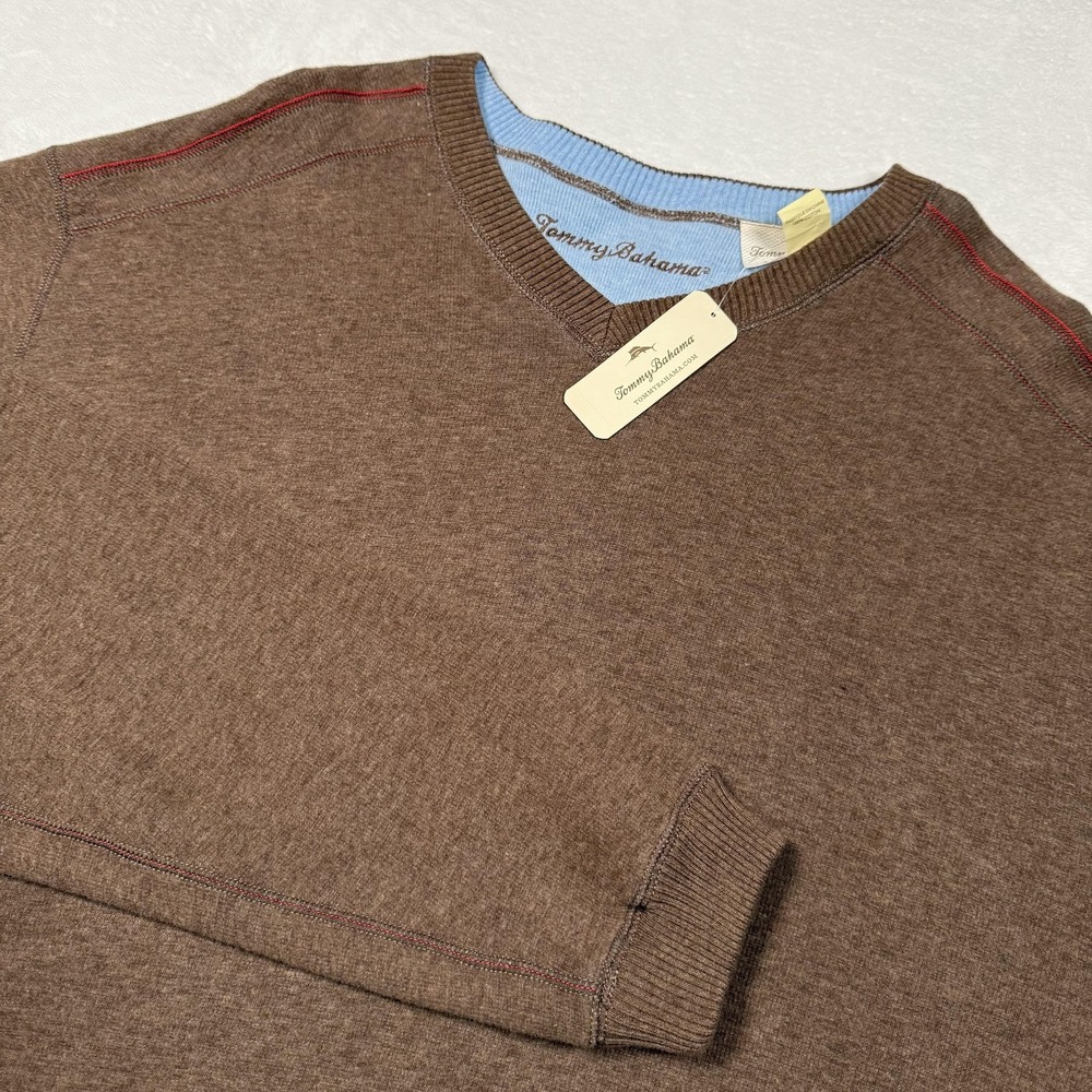 Tommy Bahama Sweater Mens 2XT‎ Brown Flip Side Pro V Neck Reversible Cotton